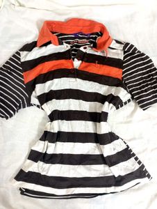 Striped Polo Neck Top