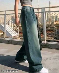 WASHED GREEN DARK BLUE BAGGY JEANS