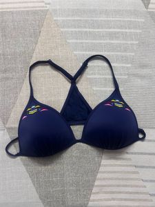 Navy Blue Bikini Top with Trim