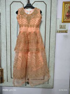 Peach Embellished Girls' Dress