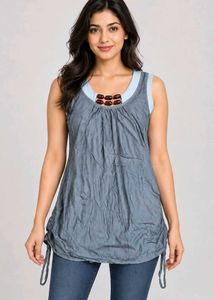 Crushed Grey Sleeveless Top with Embellishment
