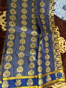 Elegant Blue and Gold Saree