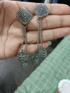 Oxidized Silver Jhumka Earrings