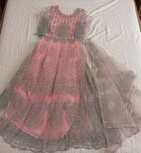 Pink Embroidered Bridal party wear Gown