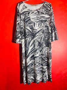 Imported Chic Monochromatic Leaf Print Dress