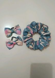 Cute Floral Scrunchie &amp; Hair Bow Set