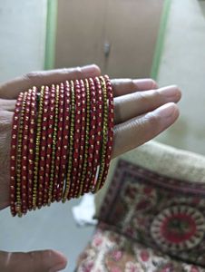 Red &amp; Gold Beaded Bangles
