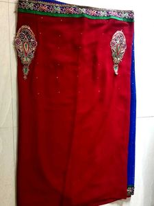 Royal Blue and dark  brown Embellished Saree