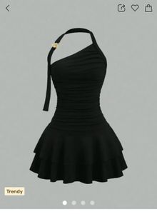 Chic Black Halterneck Tiered Mini Dress