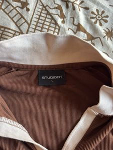 westside Brown Ribbed Polo Top