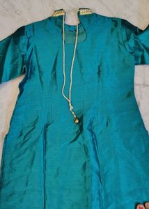 Teal Real Mirror Work Kurta (Diwali Offer 🪔)