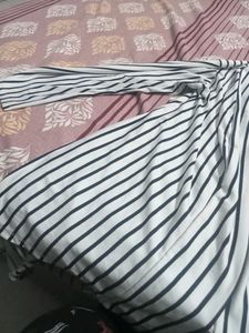 Women White With black Stripes Shrug.
