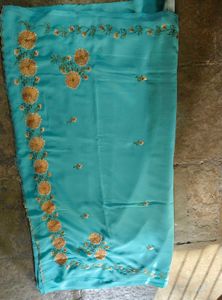 Aqua Blue Embroidered Saree