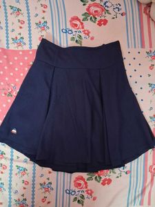 Navy Blue Pleated Mini Skirt