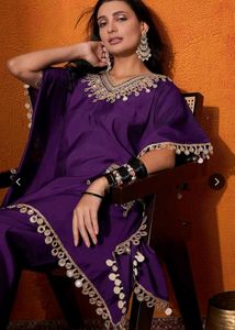 Silk real mirror Purple Kaftan Kurta Set