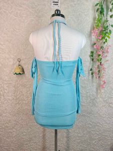 Stunning Blue Halter Neck Mini Dress
