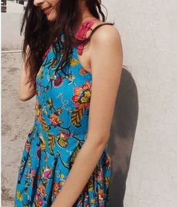 Turquoise Floral Print Ethnic Maxi Dress