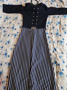 Chic Navy & White Striped Maxi Dress