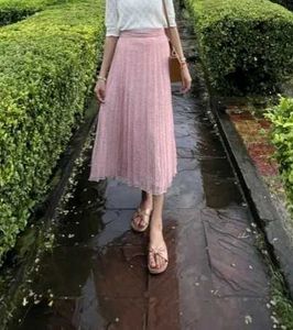 Pink Floral Pleated Midi Skirt