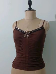 Y2K style Brown Embellished Cami Top