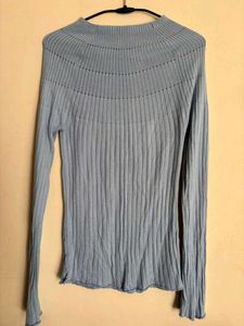 Light Blue Ribbed Mock Neck Top