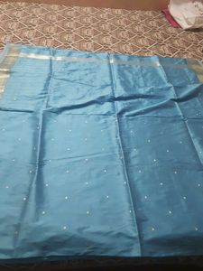 Beautiful Blue Saree with Silver Border