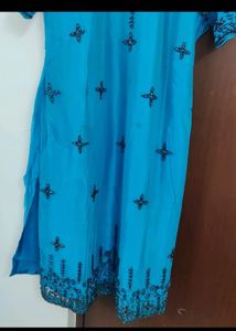 Blue Emblished Kurta with Palazzo Set