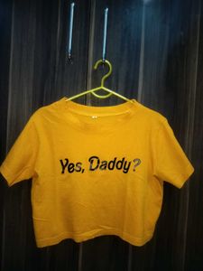 Yellow "Yes, Daddy?" Graphic Crop Top