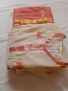 Offwhite Net And Silk Gown With Duppata
