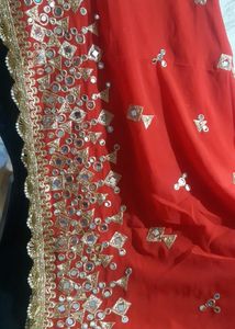 Red &amp; Gold Embellished Fabric