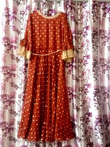 Golden And Rust Brown Anarkali Kurti