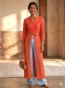 Vibrant Coral Red Kurta