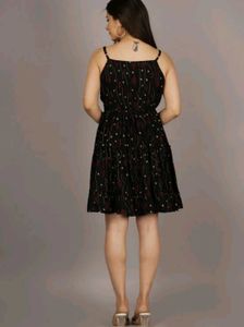 New Black Floral Print Mini Dress