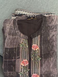 Charcol Gray Floral KPD Pure Crepe With Lining