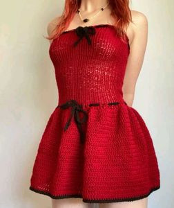 Red Crochet Strapless Mini Dress