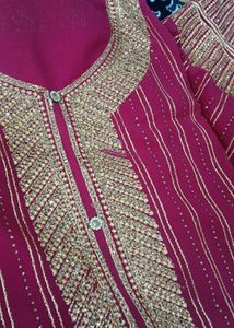 Beautiful Magenta Kurta Set with Gold Embellishmen