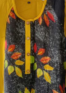 Yellow Kurta with Leaf Print