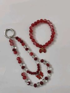 Red Bead Bracelet &amp; Keychain Set