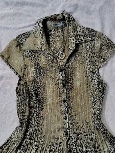Chic Animal Print Button-Up Top