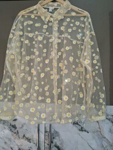 Sheer Daisy Print Long Sleeve Top