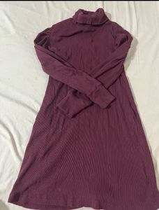 Burgundy Ribbed Turtleneck Dress