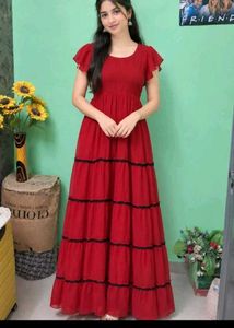 Elegant Red Tiered Maxi Dressn of 1