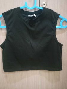 Sleek Black Sleeveless Crop Top