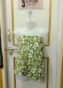 Olive Green Floral Smocked Tube Top