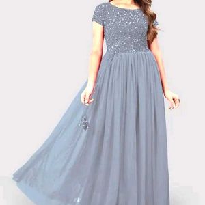Sparkling Grey Sequin Tulle Gown