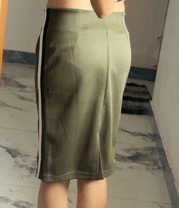 Olive Green Pencil Skirt with Side Stripe