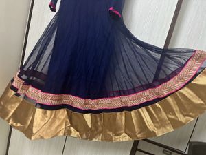 Navy &amp; Gold Anarkali Dress