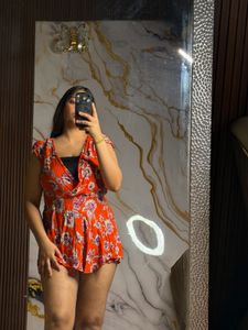 Chic Orange Floral Romper
