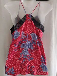 Floral Print Camisole with Lace Trim