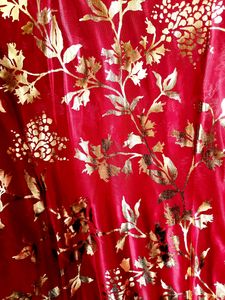 Golden Floral Print Maroon Saree